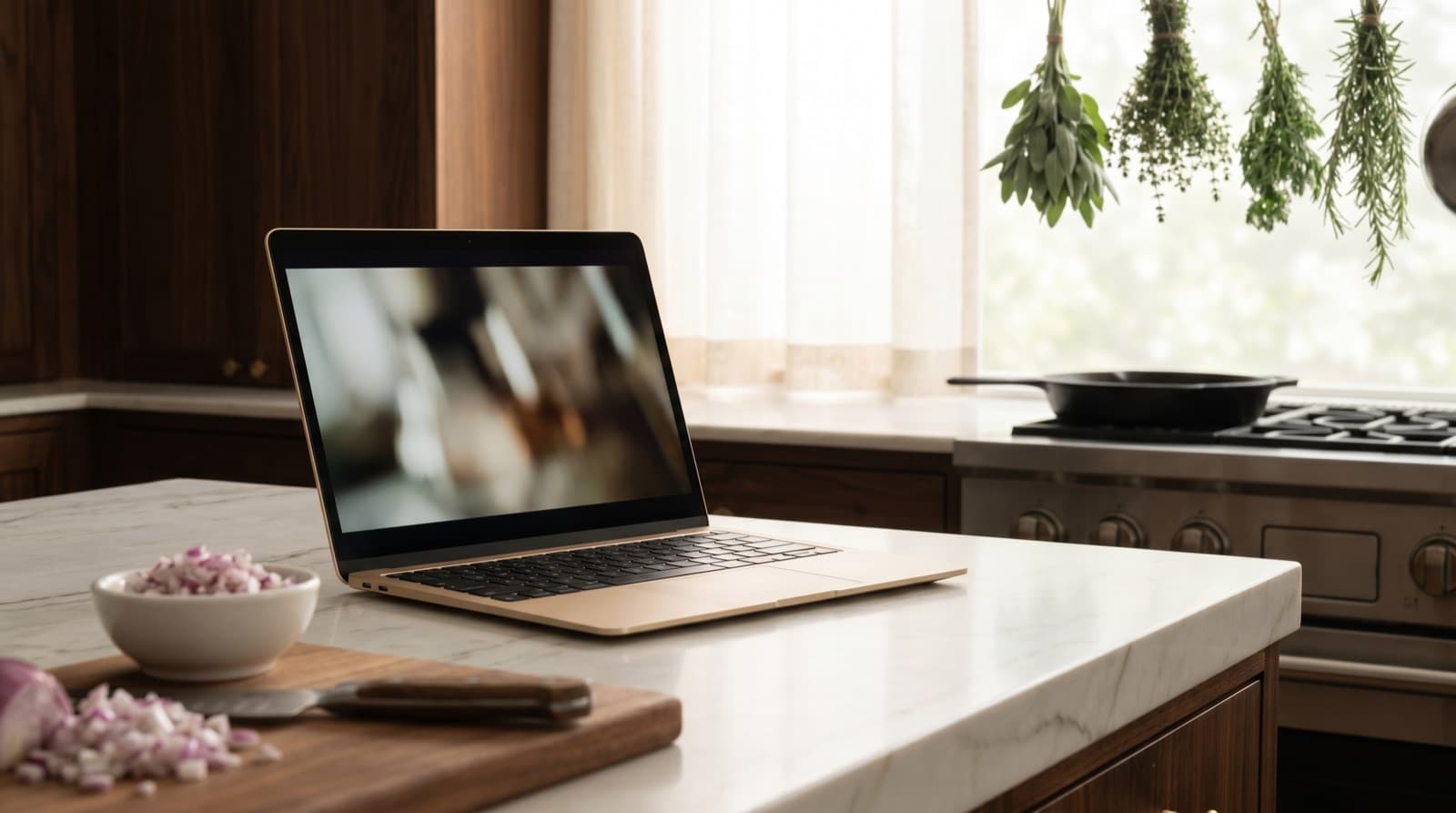 A laptop open to a Google Doc with a recipe, next to a phone showing a recipe library app